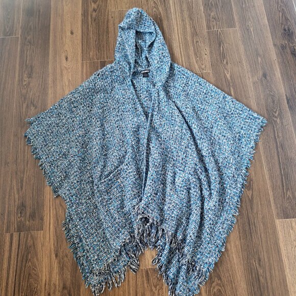 💙 Steve Madden Knit Hood Open Front Cape One Size Fits Most Pockets Boho Fall H - Picture 8 of 8